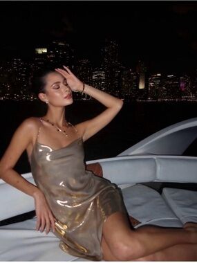 NWT Zara Metallic Gold Strappy Mini Dress - XS